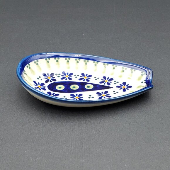 Polish Pottery Spoon Rest Mosaic Flower Floral Peacock Flowering Peacock - Picture 3 of 5